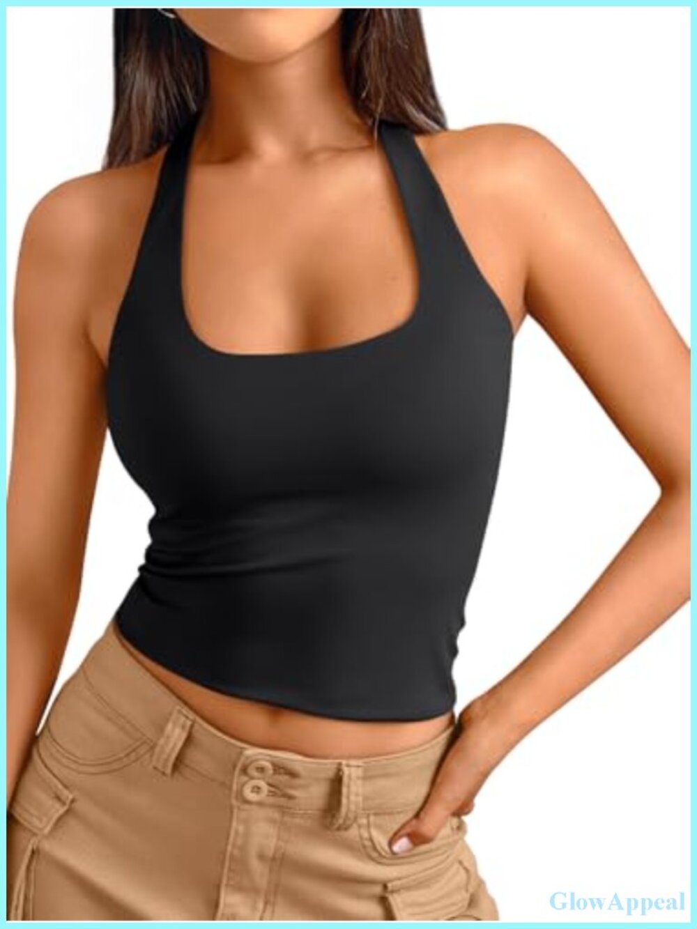 Sleeveless Halter Square Neck Crop Top Fitted Backless Y2k Womens Summer